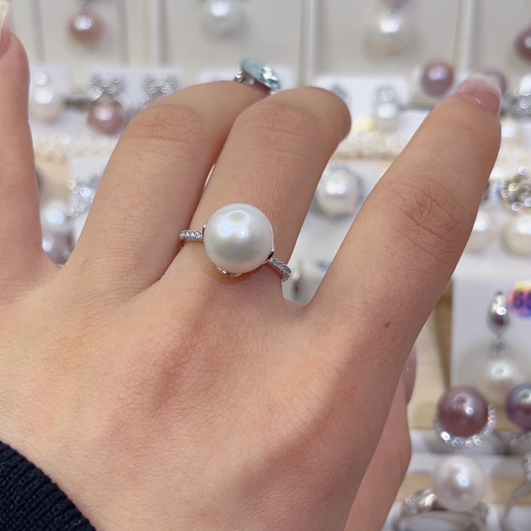 戒指银S925镶嵌淡水珍珠