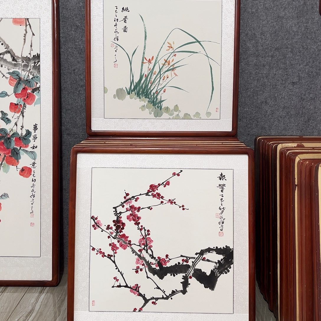 国画书画作品带框63×63