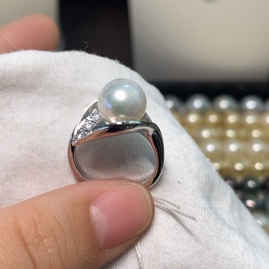 海水珍珠戒指银S925镶嵌9-10