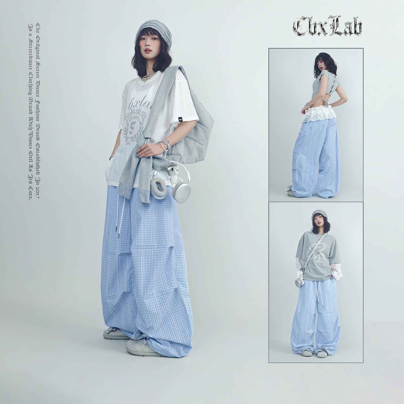 【达人专属】CBXLAB街舞潮牌格子基础欧若风爵士抽绳长裤休闲夏季