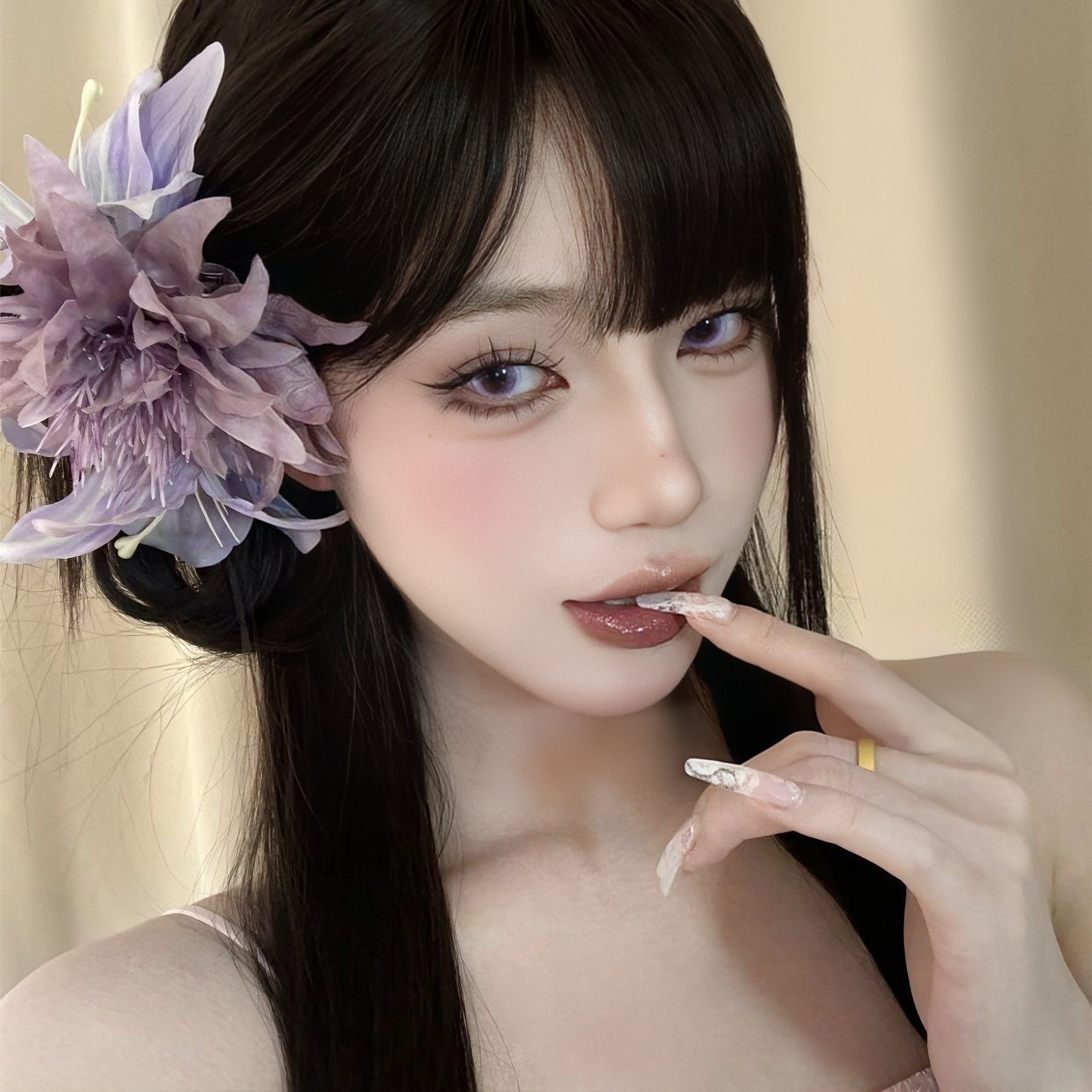 紫色花海超仙百合仿真花朵紫色海葵发夹侧边氛围感头饰