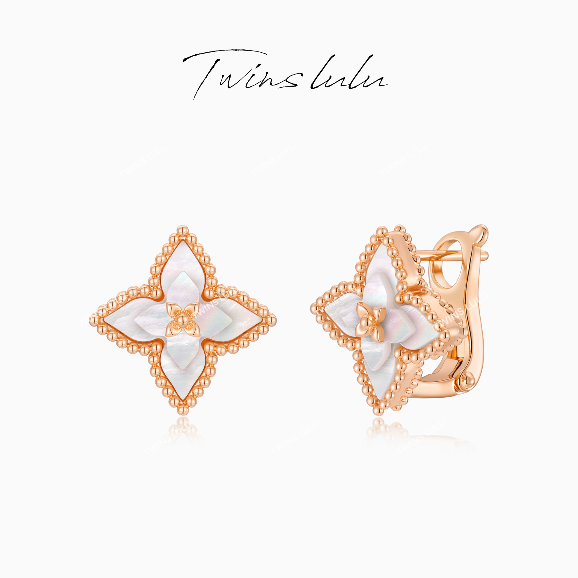 TWINS LULU 【花朵】2025新款高级百搭白色双层老花耳环TSL2588