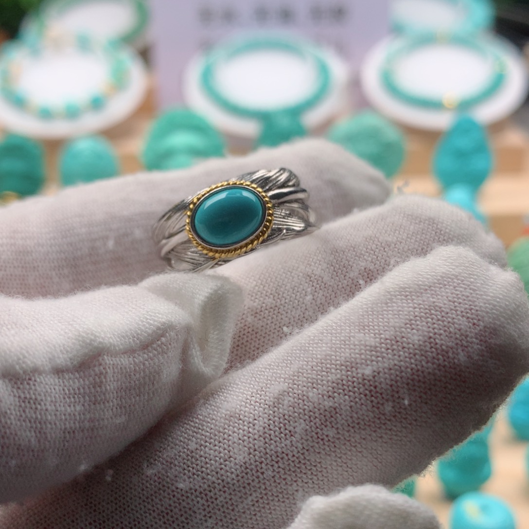 绿松石戒指银S925镶嵌嘉*