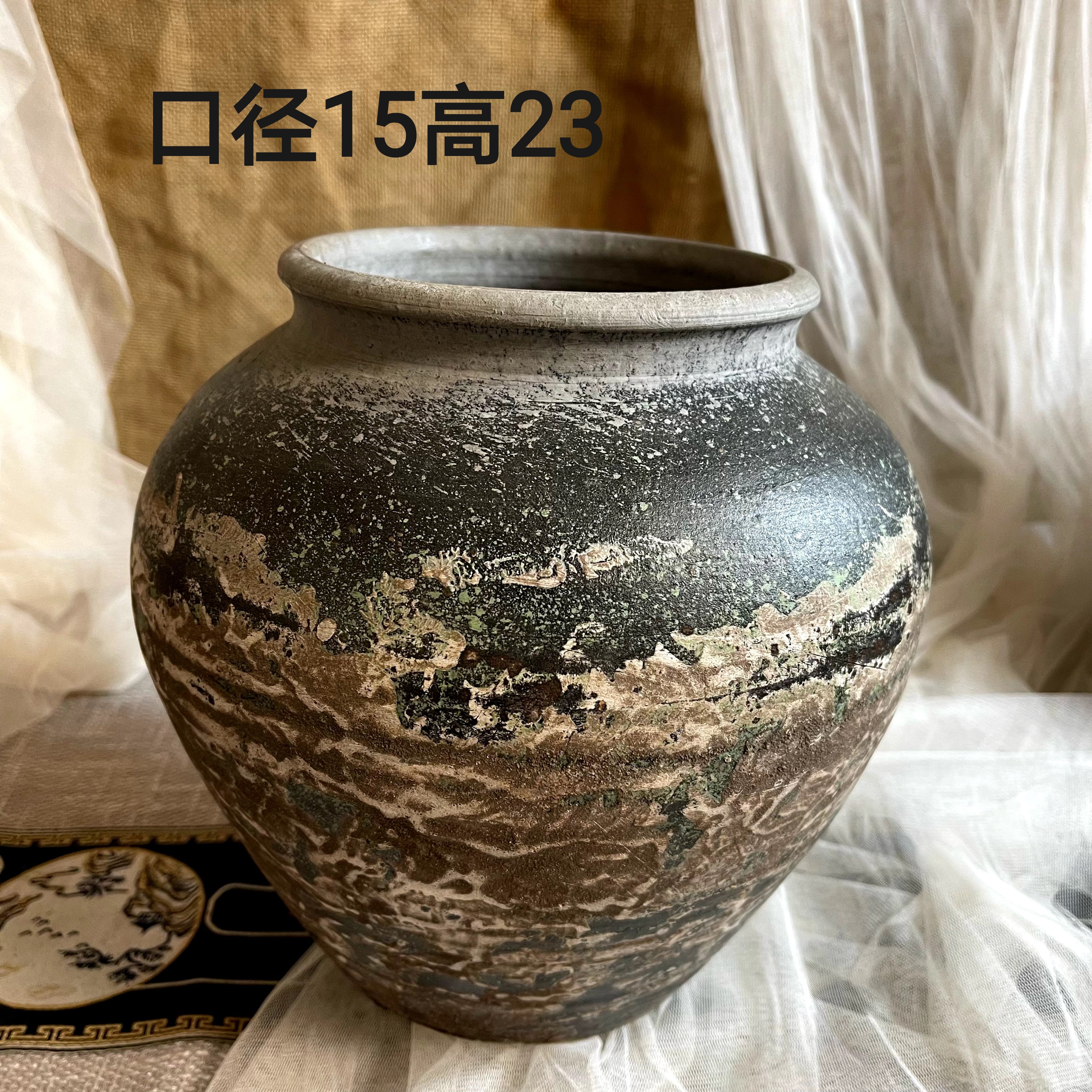 粗陶花瓶摆件多肉花盆客厅新中式插花干花水培复古土陶罐侘寂风