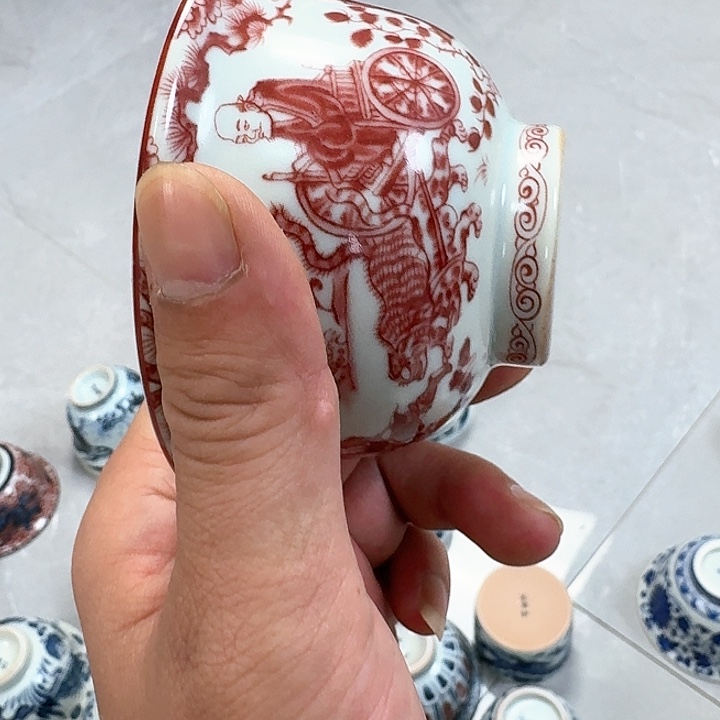 杯釉里红智圣出山大压手杯