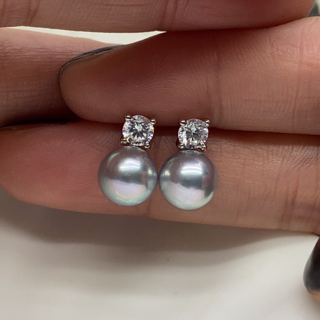 银S925镶嵌海水珍珠耳饰