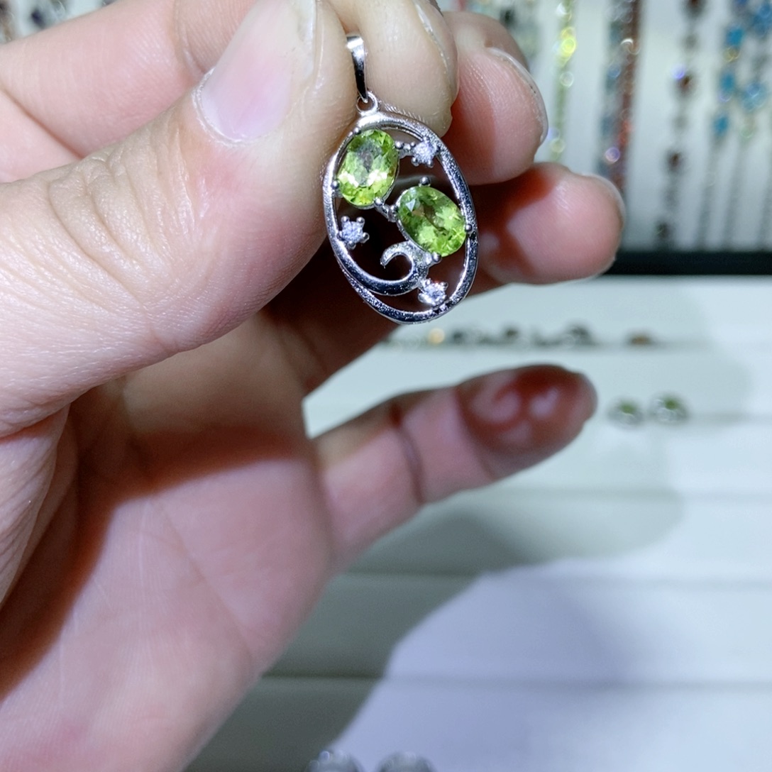 绿水晶戒指银S925镶嵌
