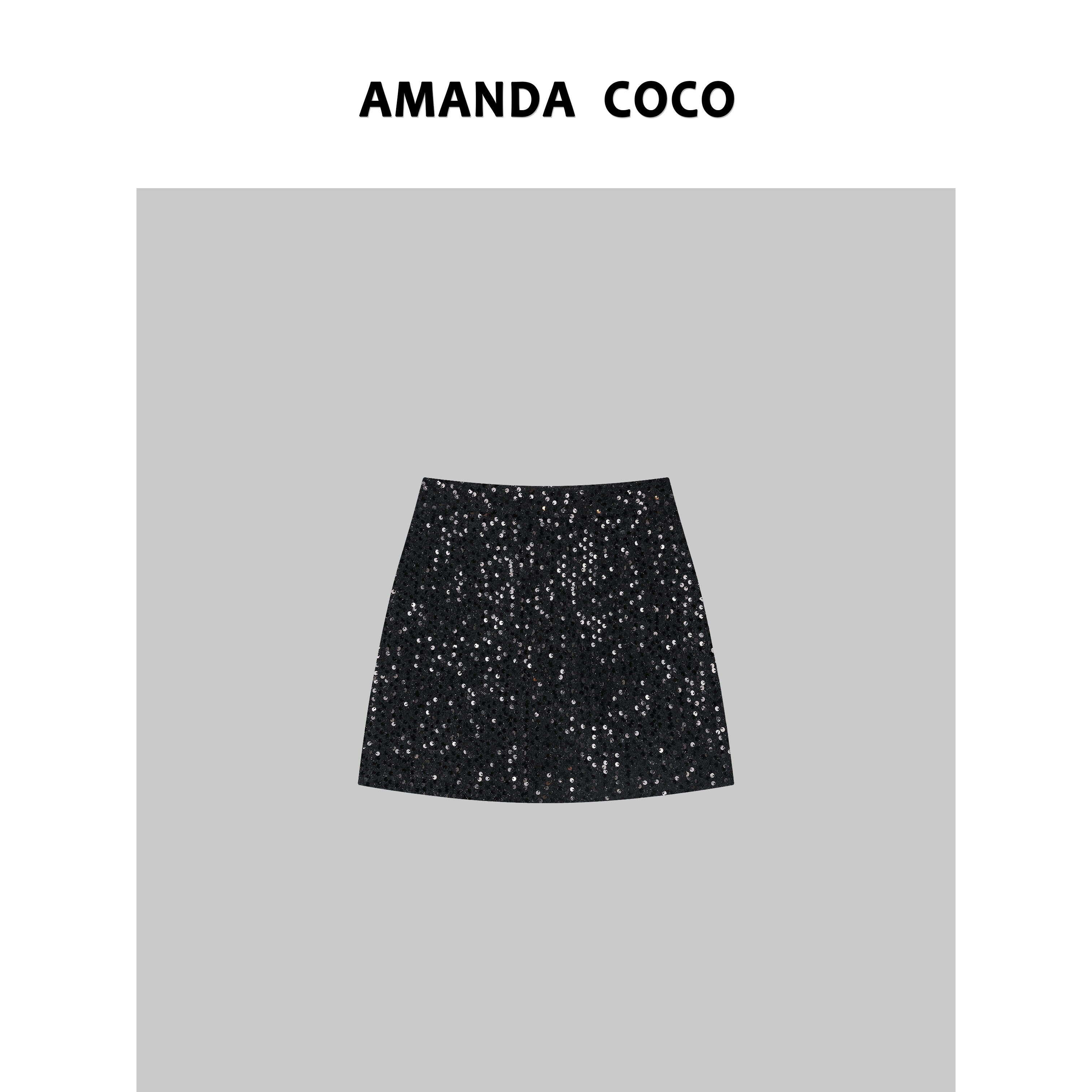 彩彩# 法式小香~高定亮片气质百搭显瘦A字裙