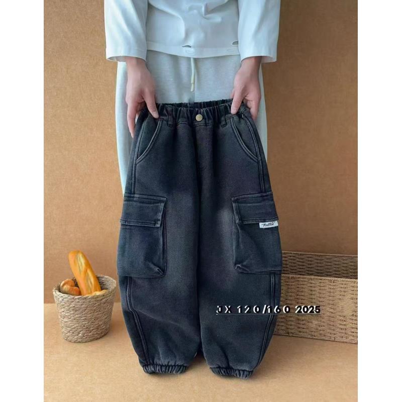 201100童装男童加绒牛仔裤2025冬韩版潮酷时尚加绒加厚宽松牛仔裤