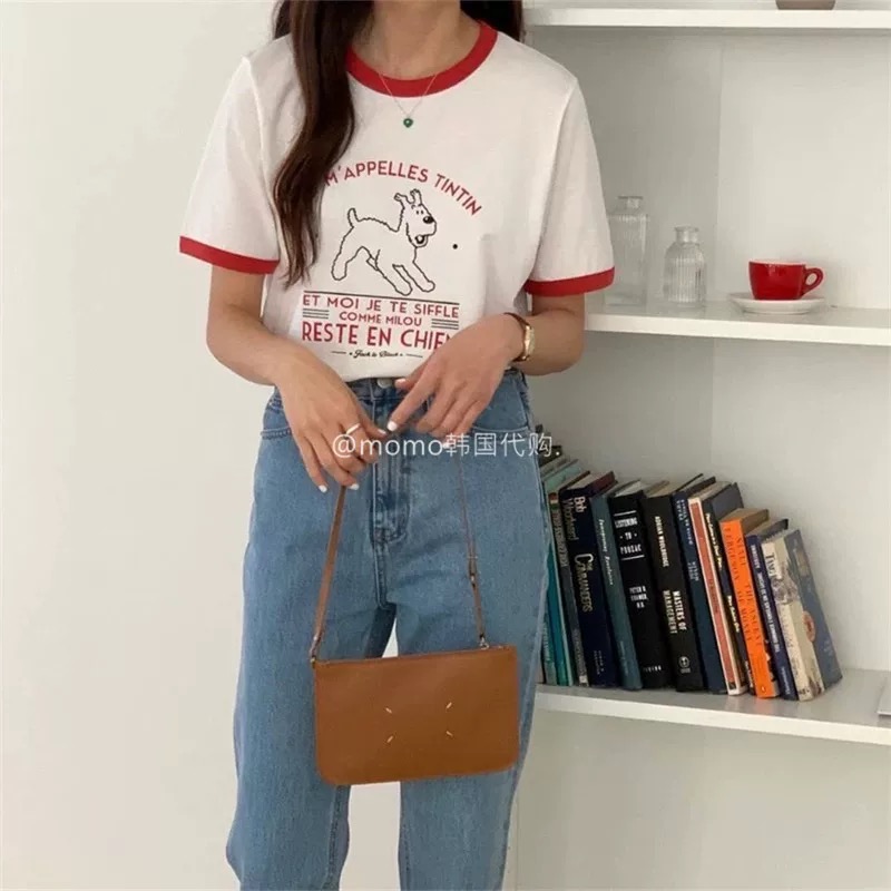 2025ss omo韩国东大门代购 秋季新款满屏小狗印花宽松休闲T恤女