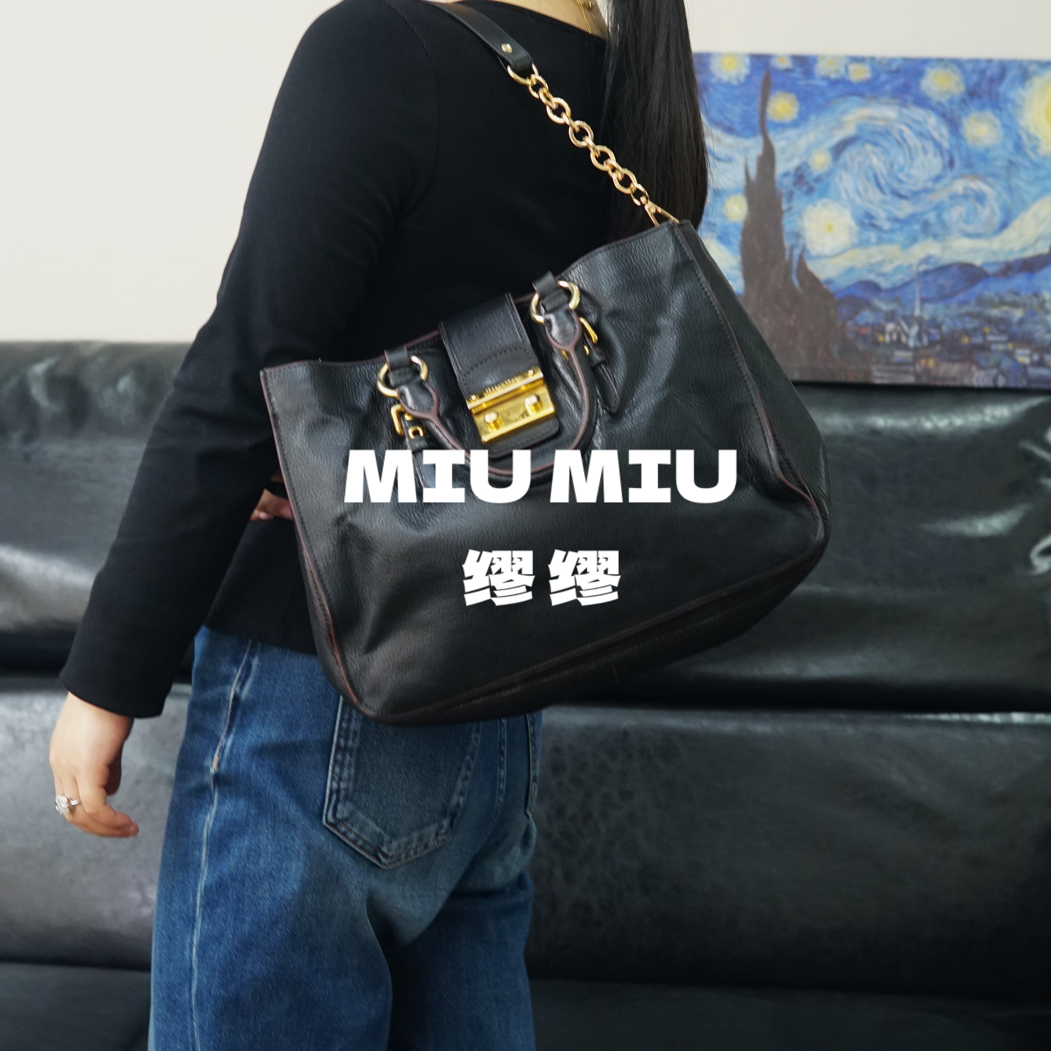 95新 MIU MIU/缪缪 miumiu/黑金单肩包/SP02518006/8006