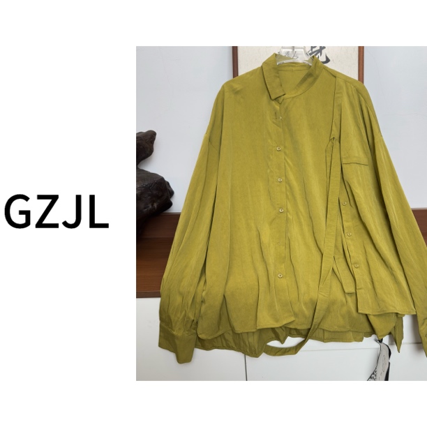 2025年秋款时尚小众设计感分割解构翻领多种穿法休闲衬衫女