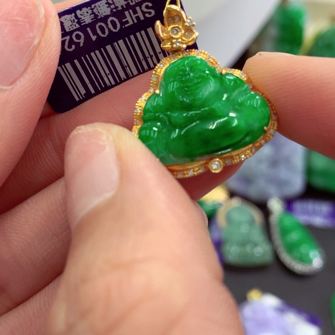 翡翠18K金镶嵌吊坠(不含链)