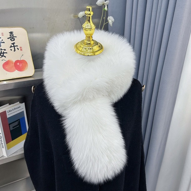 雪狐白秋冬保暖围巾双面百搭加厚真毛长款毛领公主风时尚毛绒
