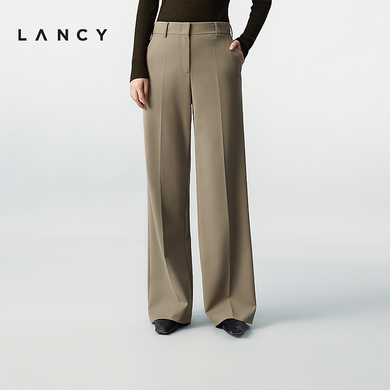 LANCY/朗姿2025年冬新款高级感气质羊毛直筒西装裤通勤垂感长裤女
