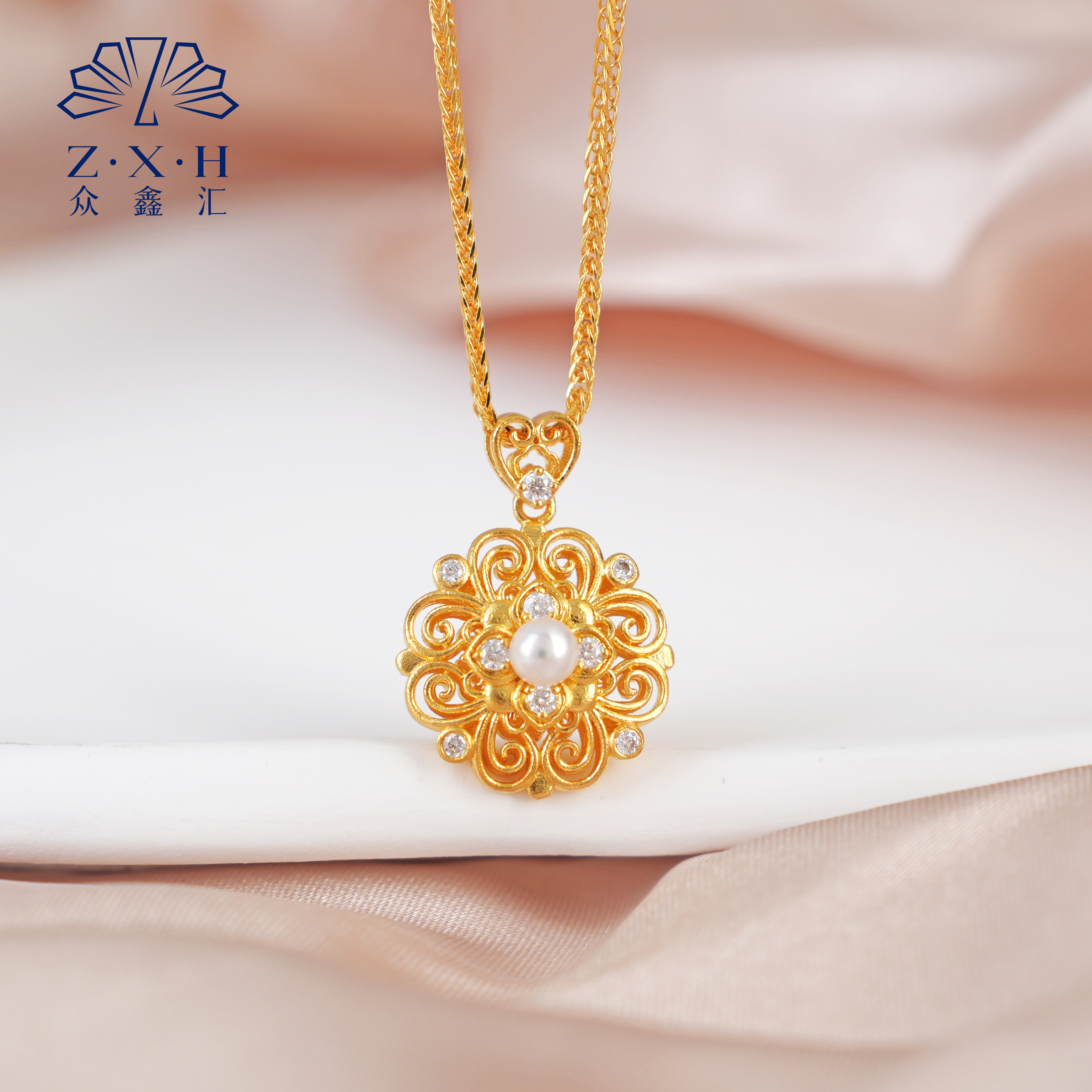 {众鑫汇}足金999 莫桑点钻锦上添花套链