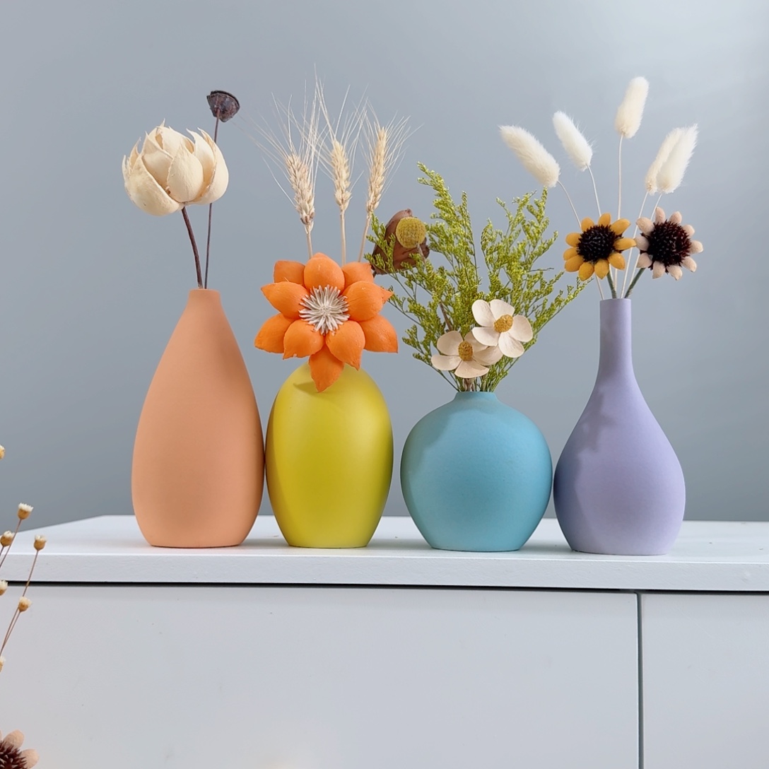 摆件陶瓷花瓶摆件含花总高约20-30cm