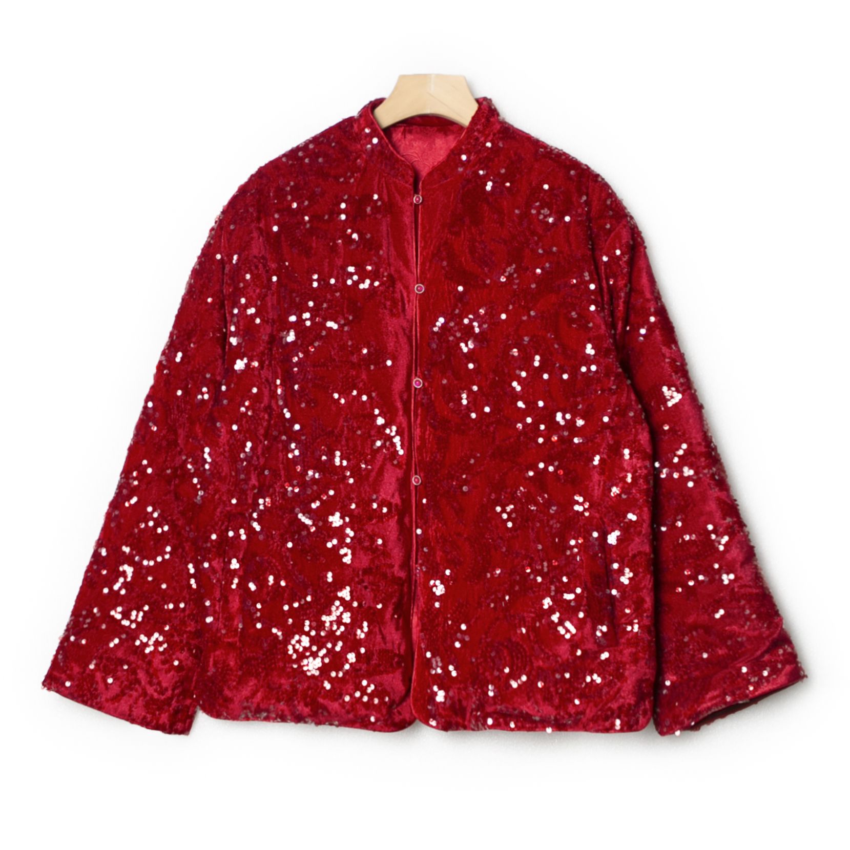 【霄霄形象美学】新中式国风红色丝绒亮片时尚保暖WT2859