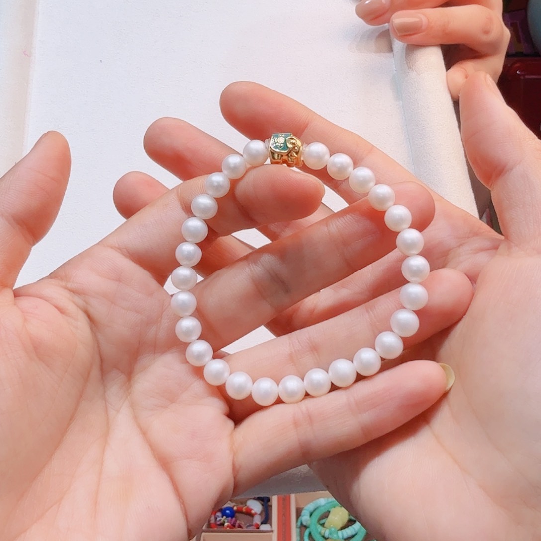 淡水珍珠手绳足金镶嵌手串