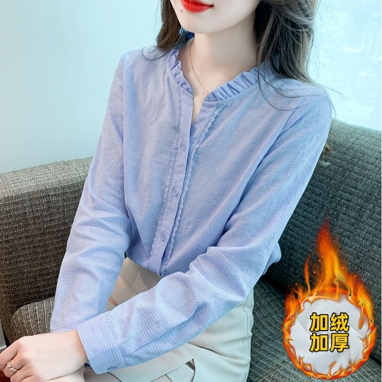 （全额运费补贴）立领长袖纯棉衬衫女秋装洋气设计感百搭上衣小衫