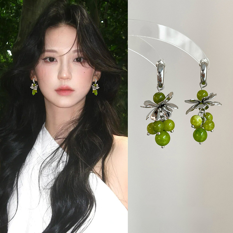 铜合金仿水晶耳饰 @APRILC形花朵水晶葡萄流苏耳环夏日小清新耳钉