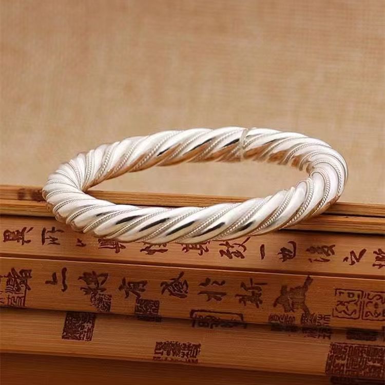 999.9银麻花纽带绞丝开口镯