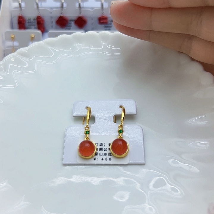 南红玛瑙珠宝展保山冰红南红耳饰银S925镶嵌