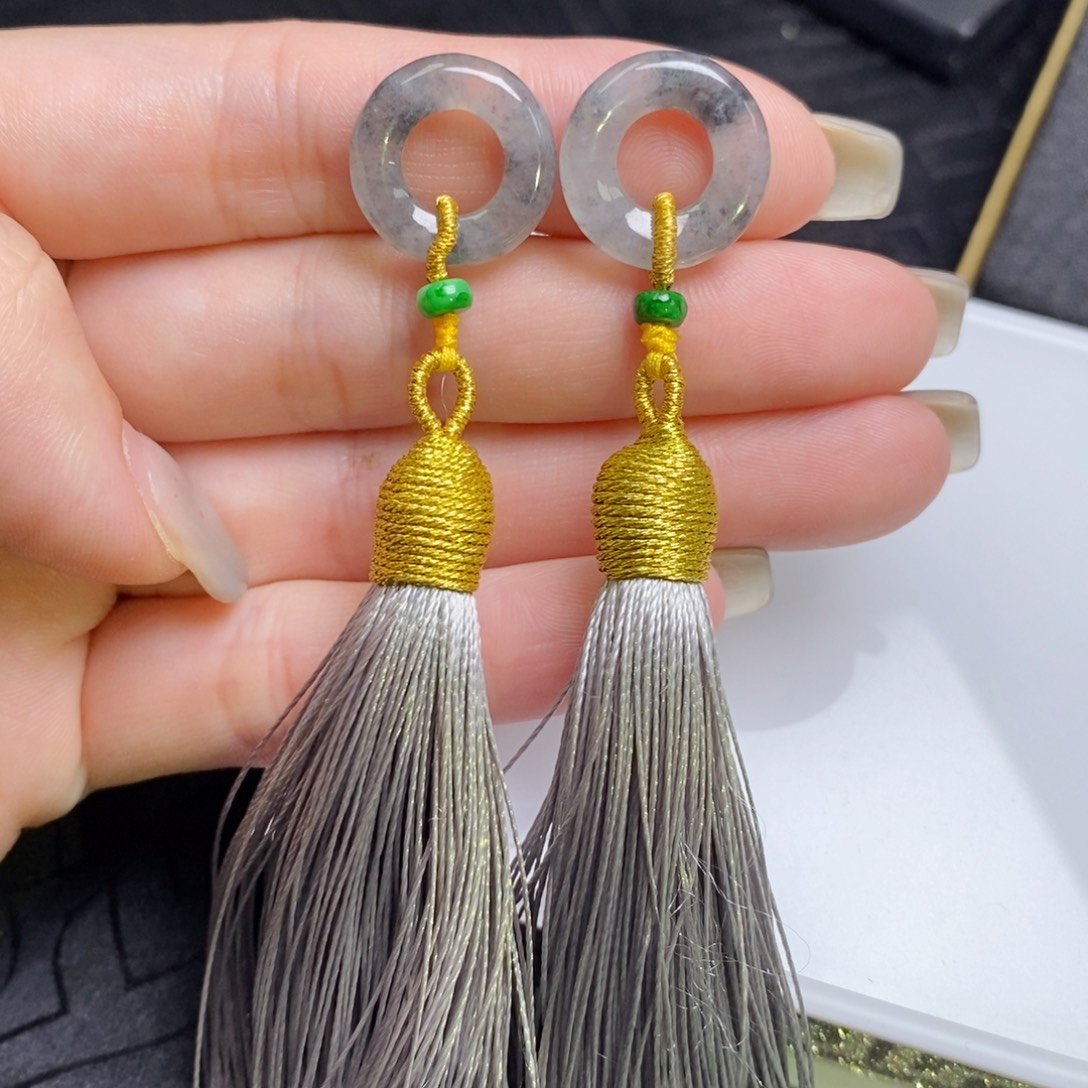 翡翠未镶嵌耳饰冰乌鸡甜甜圈