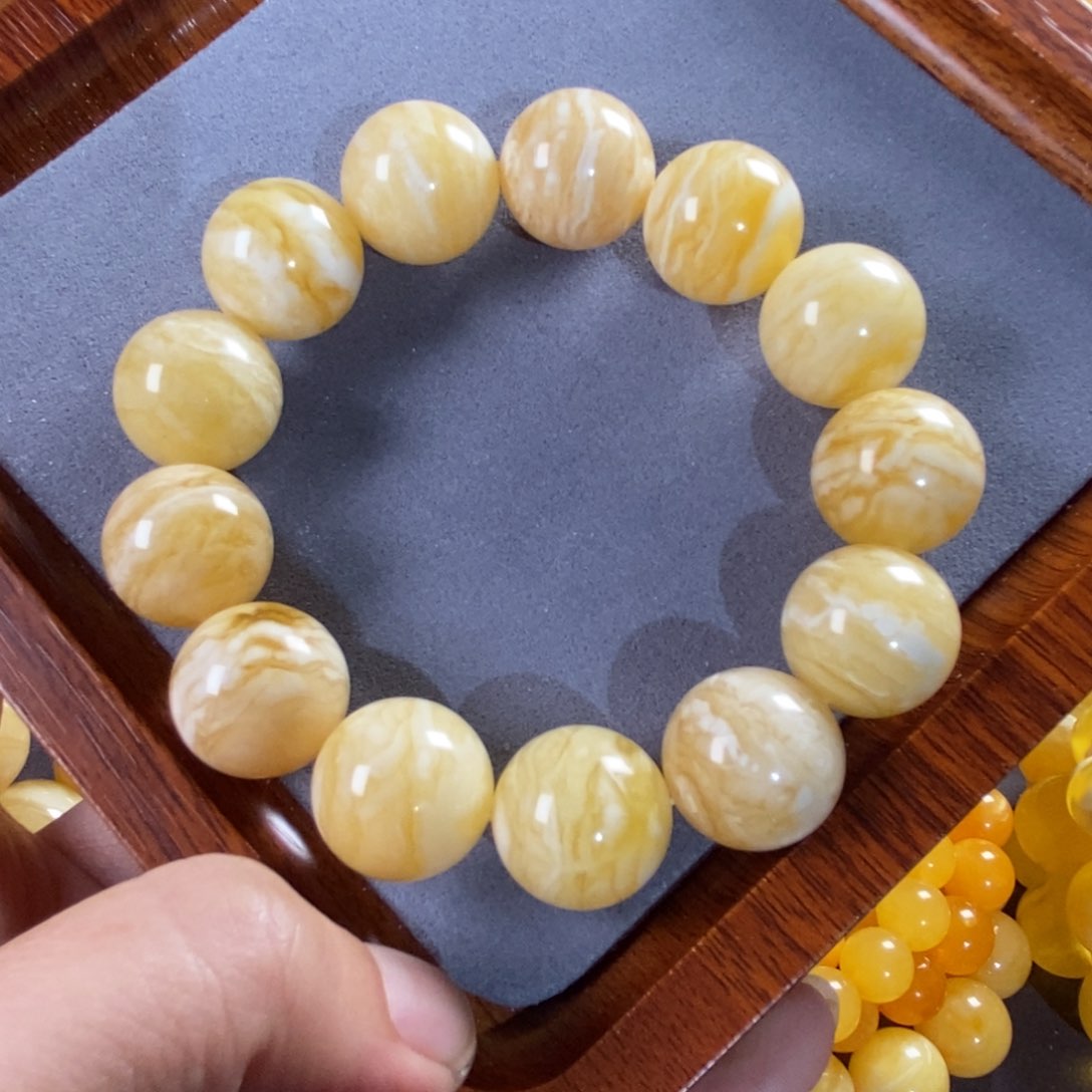 琥珀裸石未镶嵌虎皮纹手串17mm
