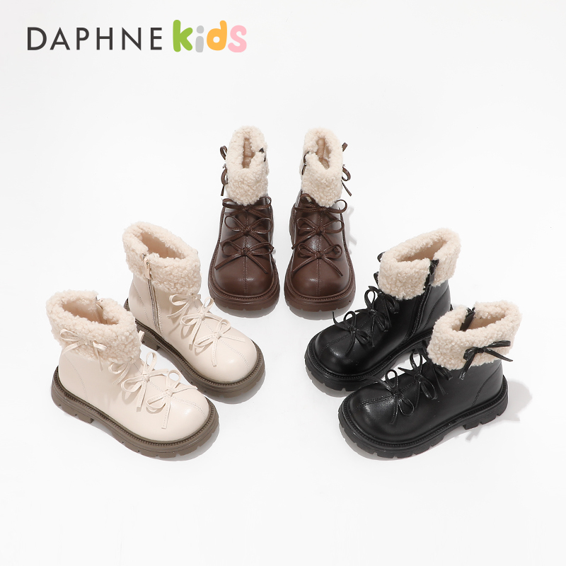 Daphne达芙妮女童靴子儿童冬季加绒百搭马丁靴软底时尚公主小短靴