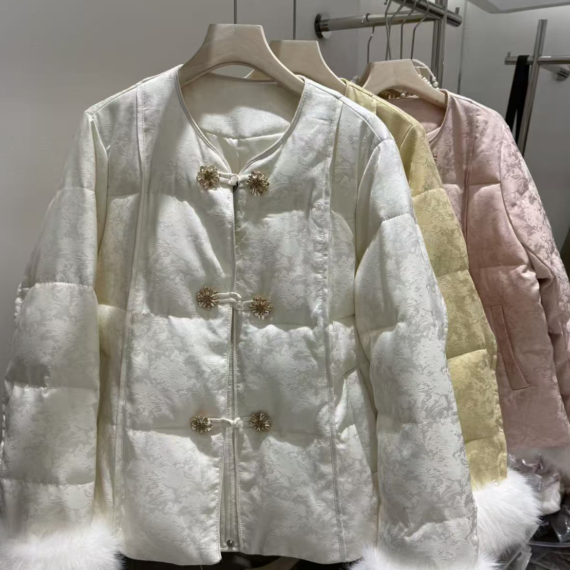 新中式国风盘扣提花刺绣加厚棉服女冬季复古保暖百搭外套