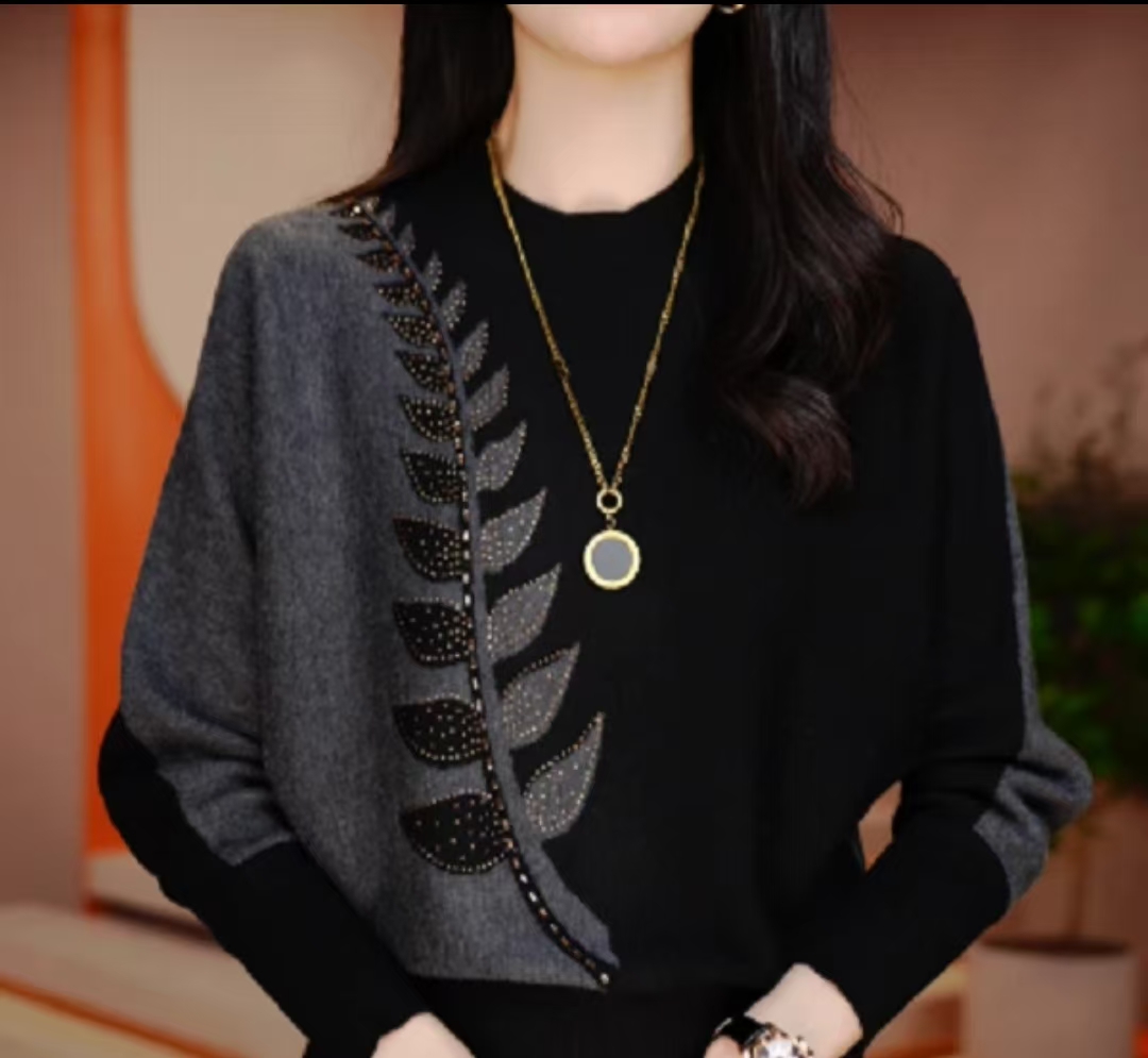 手工布料阳离子定位花  墨灰叶影  自发热做打底衫连衣裙面料