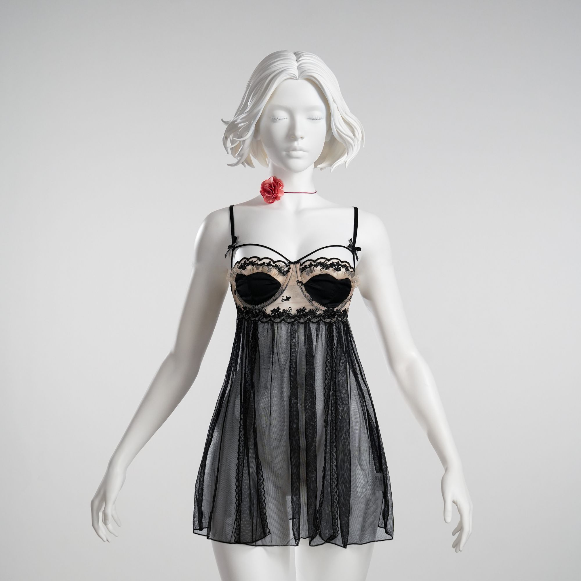 私藏【90-220斤】GR大码纯欲轻奢蕾丝显瘦法式宫廷风黑色睡裙 4870