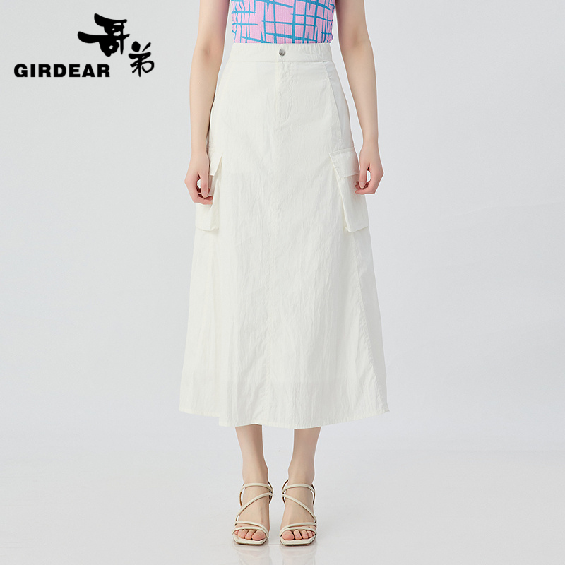 GIRDEAR/哥弟经典百搭时尚舒适高腰大口袋工装长款半身裙120002