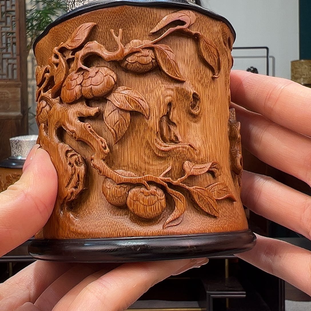 竹小*貂竹雕事事如意茶叶罐