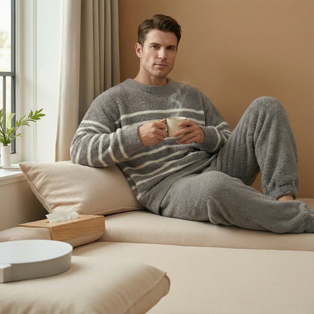 半边绒家居服可外出穿秋冬慕斯男女情侣睡衣套装高级感轻奢保暖