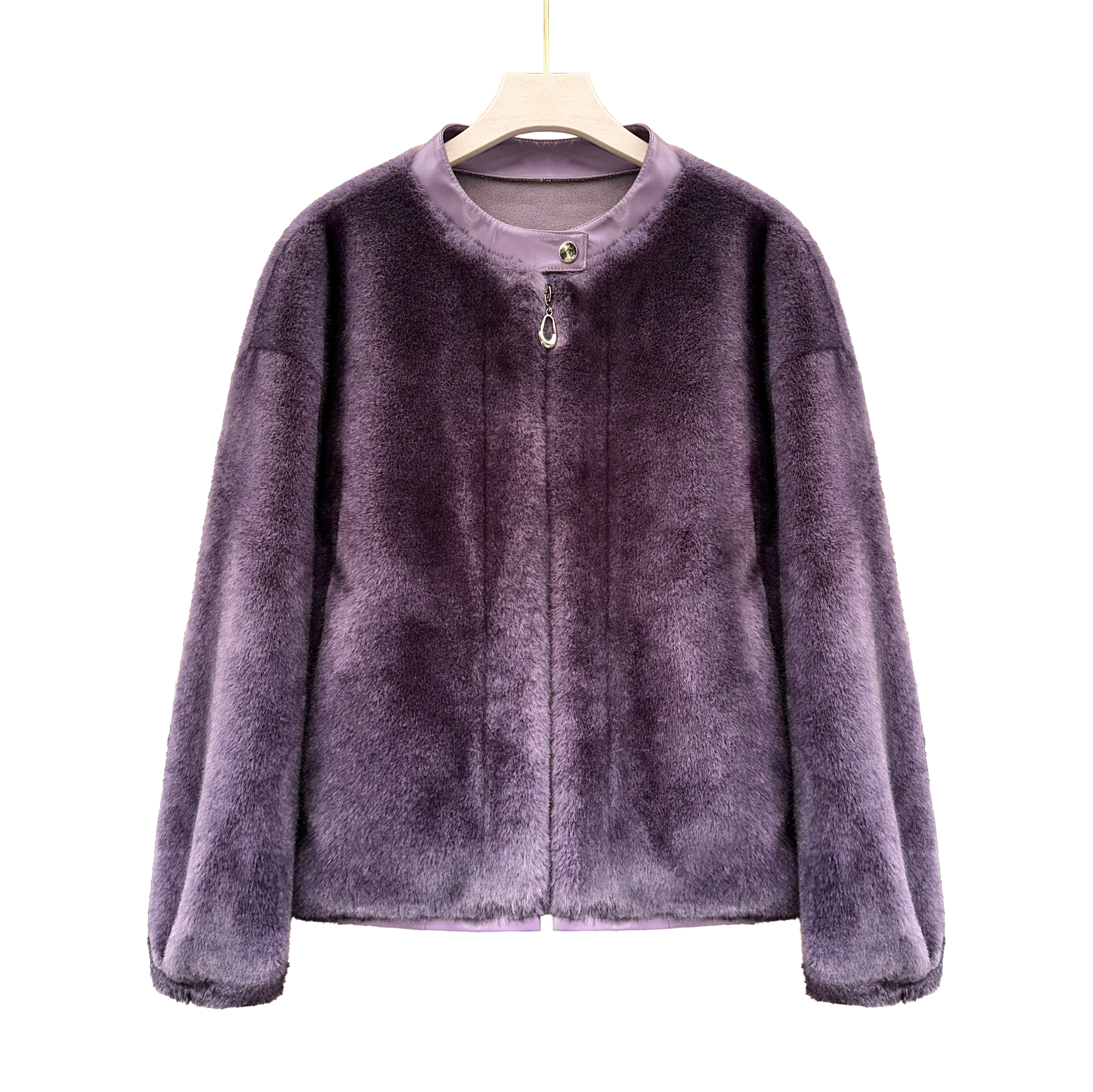 Y1514新中式时尚皮领秋冬加厚毛毛外套显瘦外套新上衣