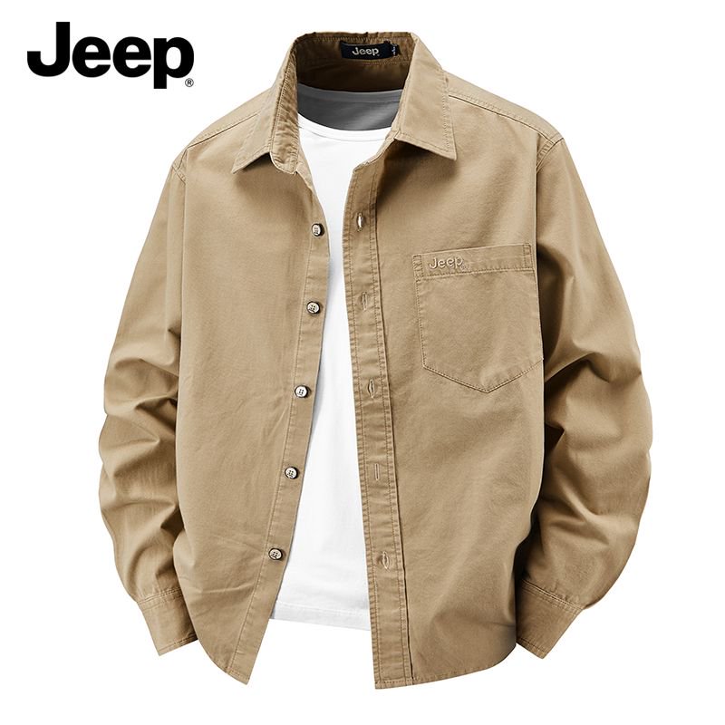 JEEP/吉普Jeep官方正品秋季纯棉水洗长袖商务休闲纯色男士衬衣