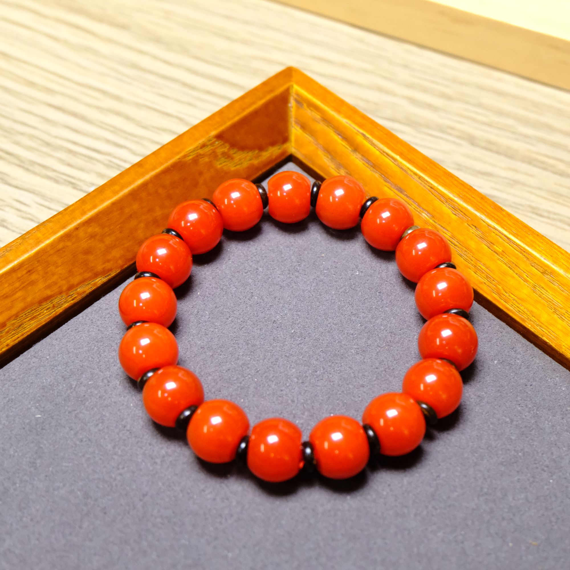柿子红，11MM联合料，南红苹果珠单圈手串