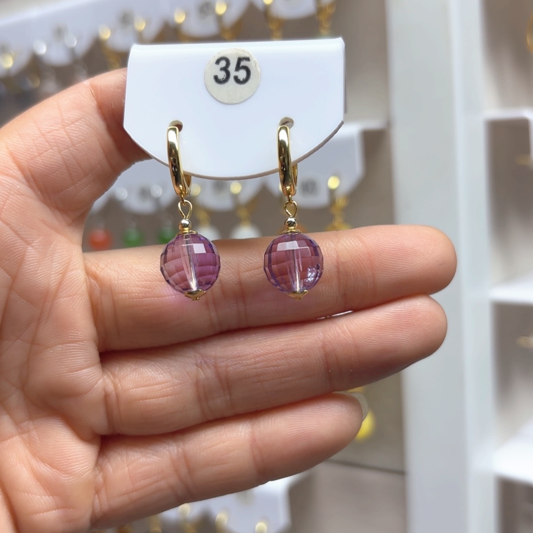 水晶耳饰银S925镶嵌紫水晶