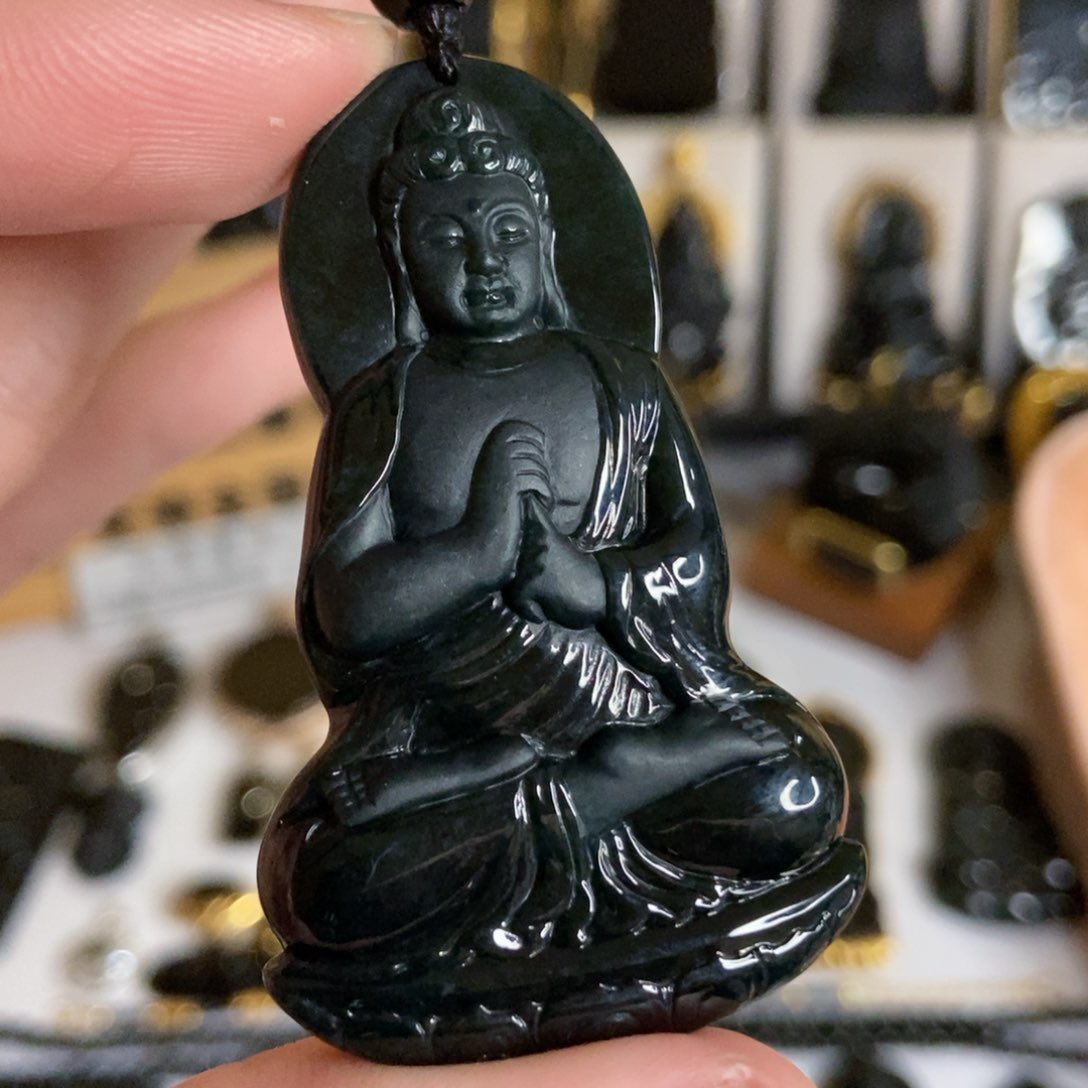 颈饰未镶嵌翡翠缅甸A货墨翠阿弥陀佛