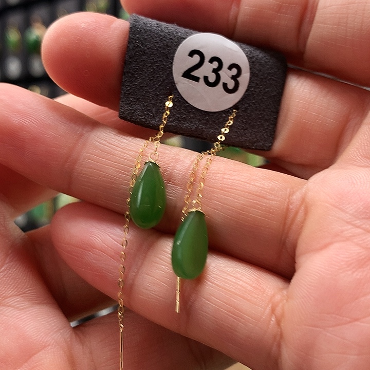 和田玉耳饰18K金镶嵌