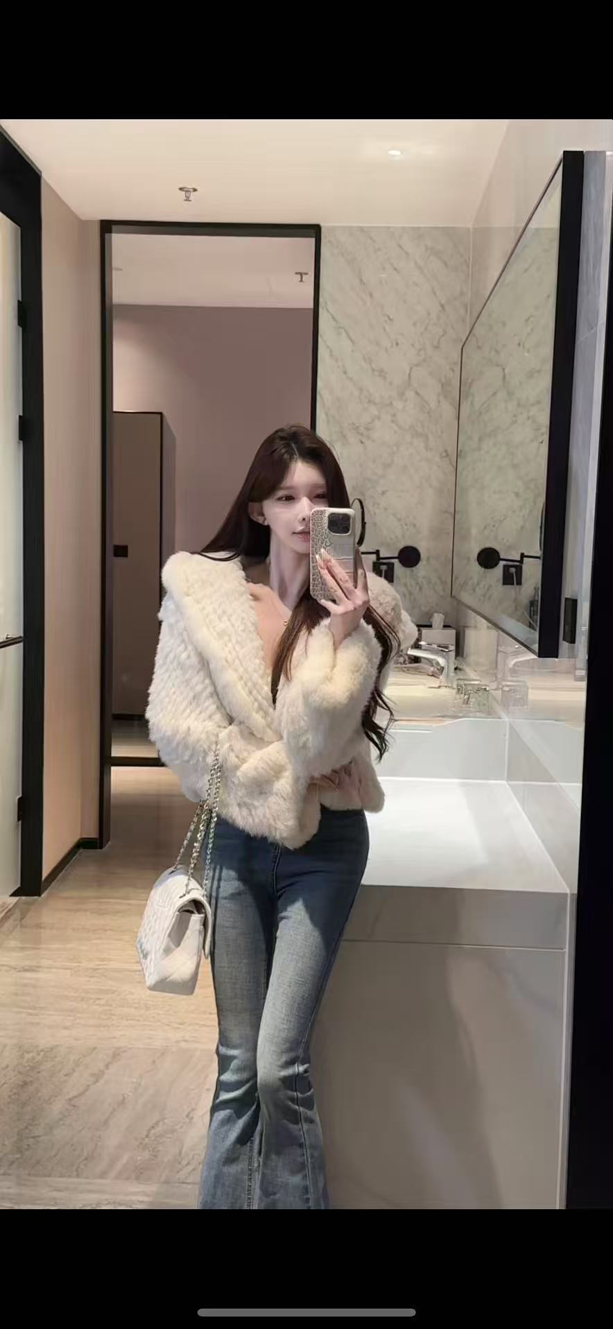 小E韩定3 首尔的冬  韩系全兔毛大翻领气质时尚百搭短外套