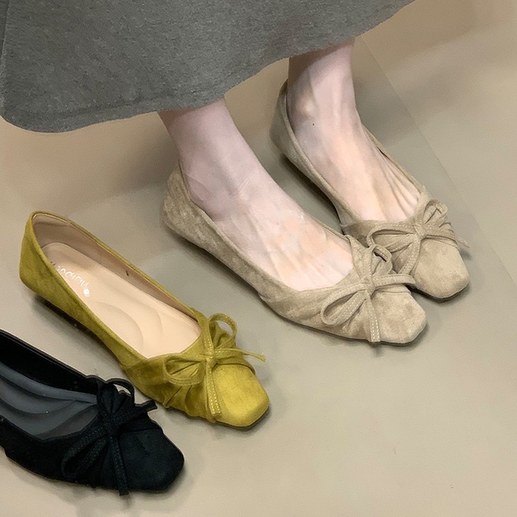 2025秋季新款法式蝴蝶结仙女风软底低跟浅口一脚蹬单鞋女外穿通勤