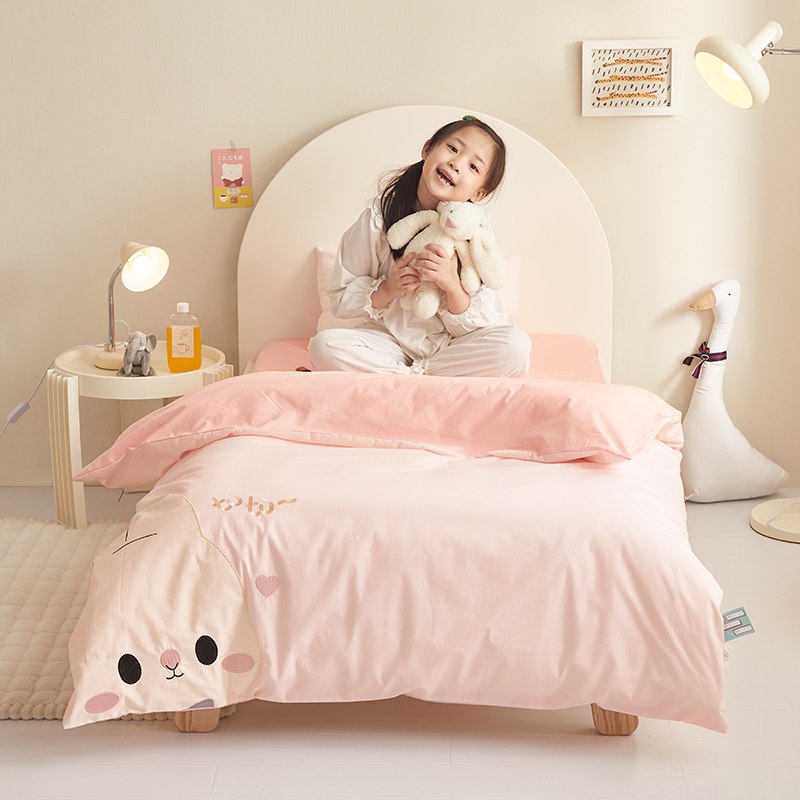 A类母婴级水洗棉全棉儿童被套绣花幼儿园多件套宝宝六件套七件套