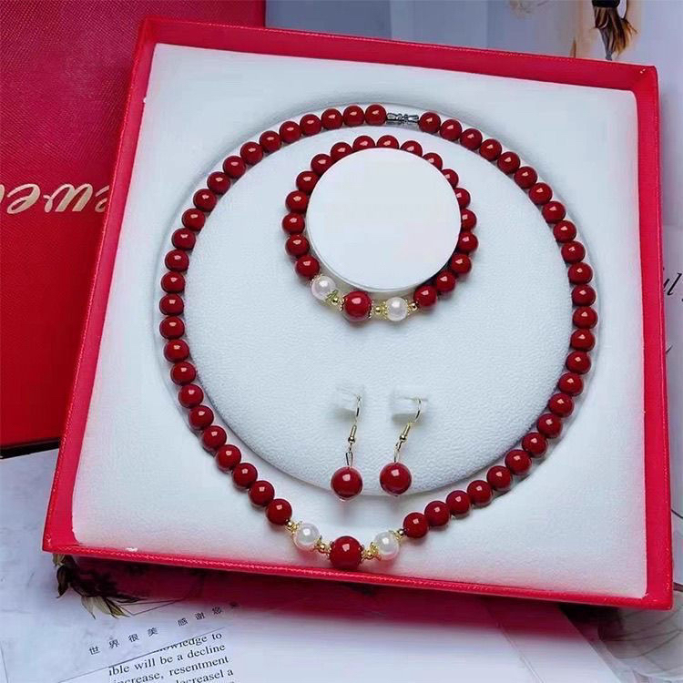 天然辰砂含辰砂工艺品天然时尚朱砂红套装送妈妈