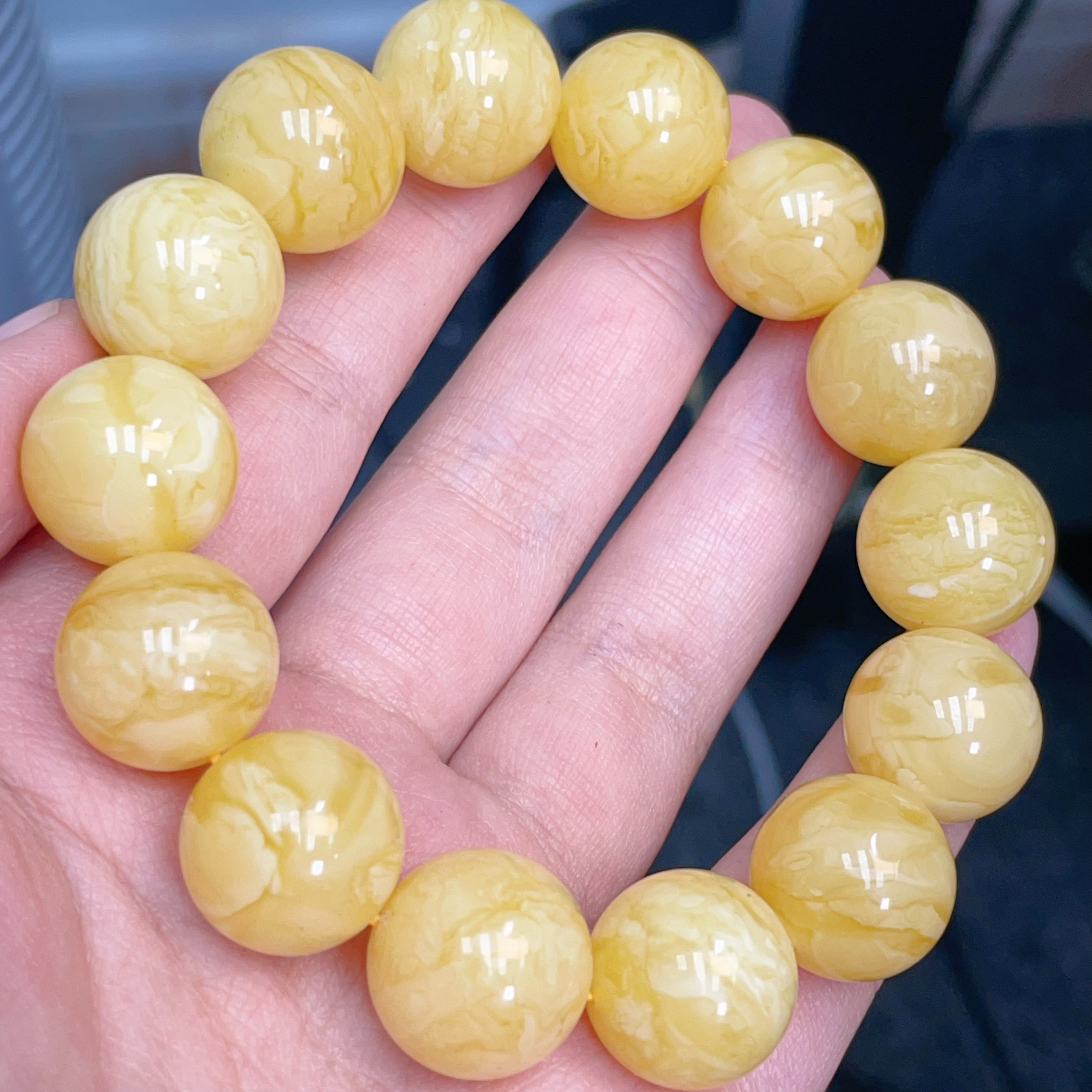 虎皮纹白花满蜡16➕蜜蜡圆珠手串