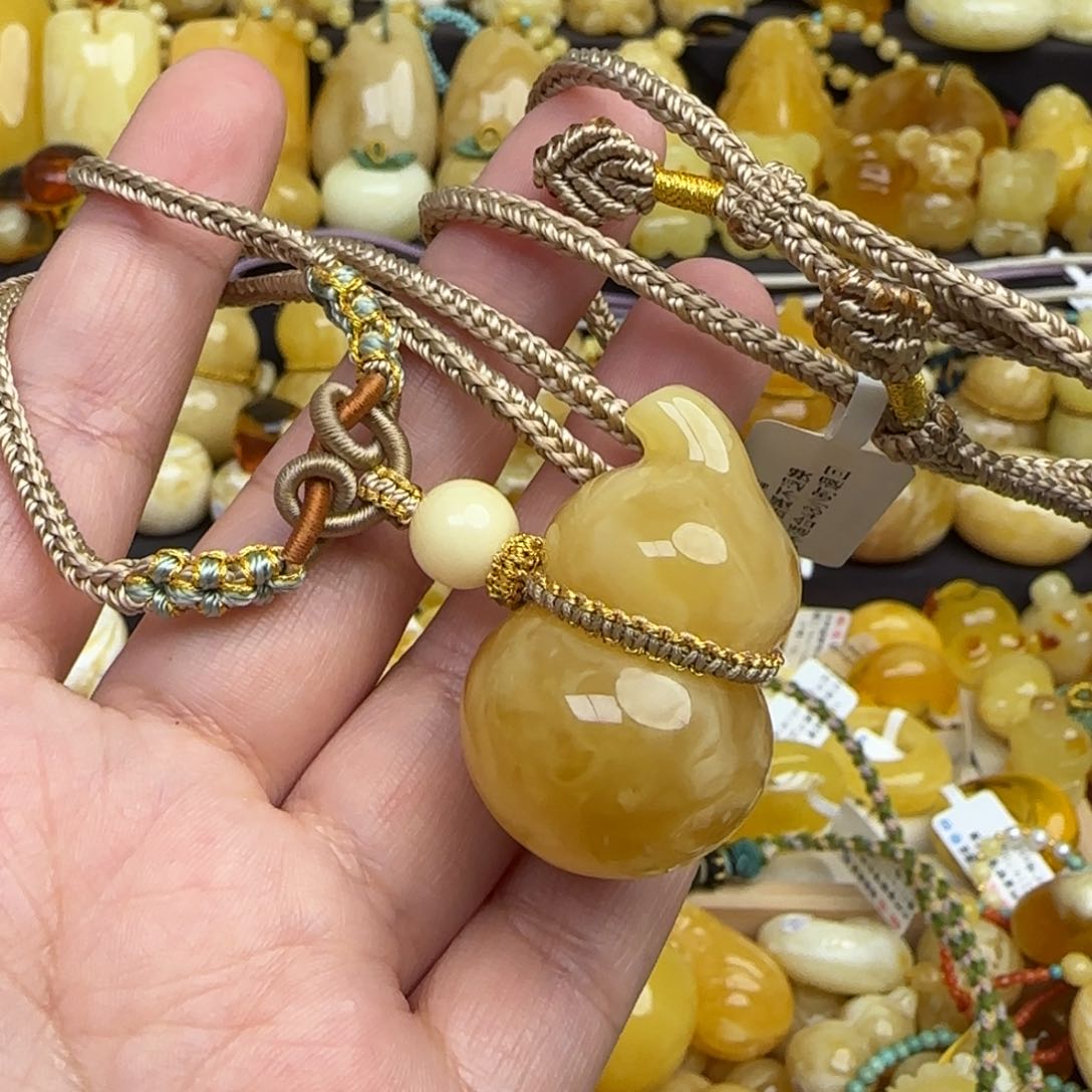 蜜蜡套链未镶嵌天然俄料浓蜡妖花蜜蜡葫芦吊坠
