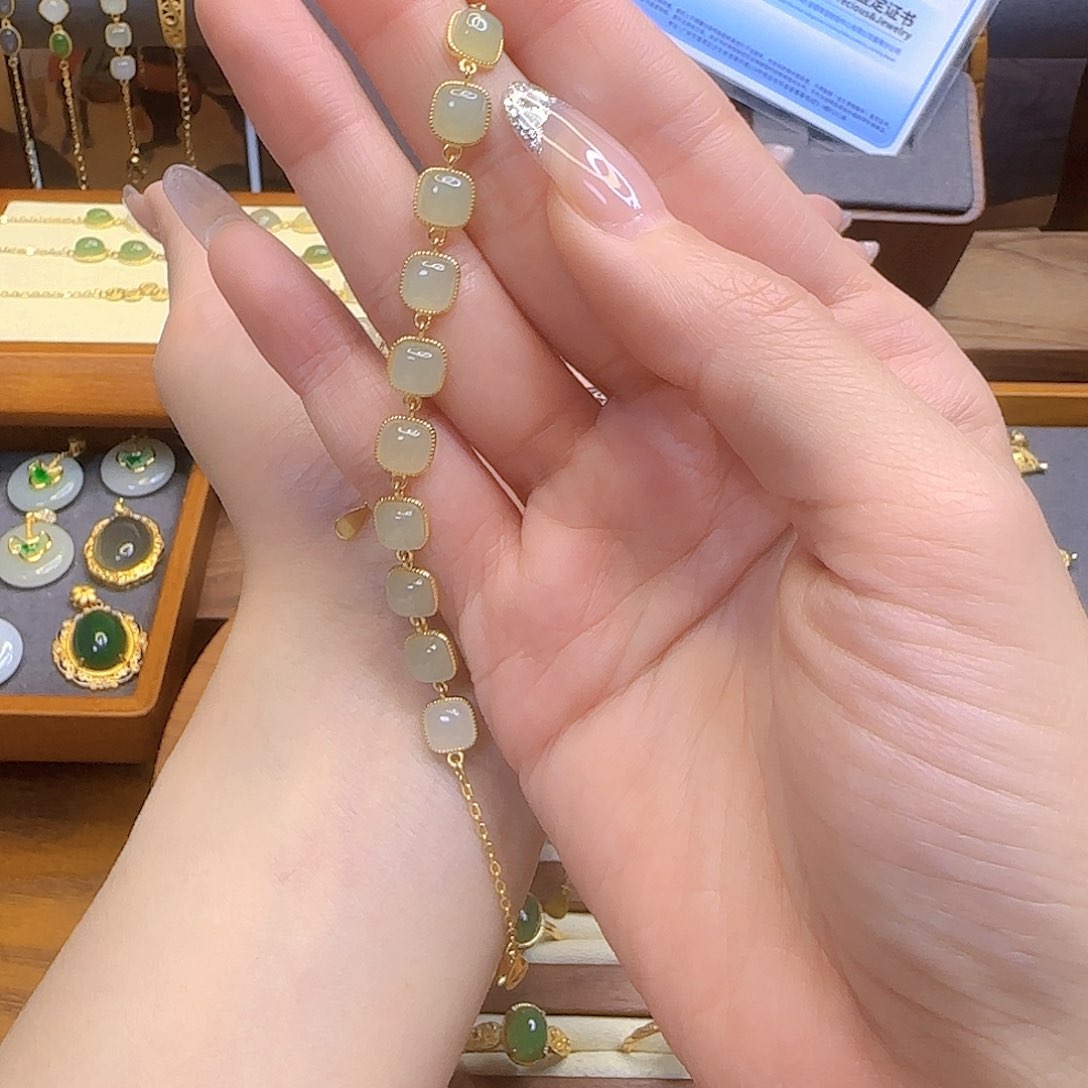 和田玉手链银S925镀金镶嵌多样性发货