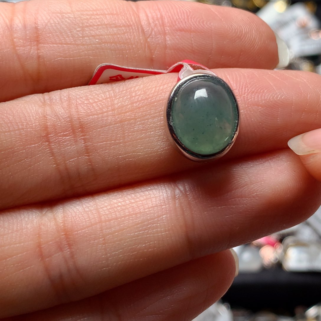 翡翠戒指银S925镶嵌天然翡翠吊坠